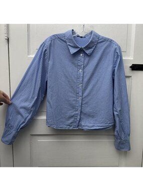 Velvet Heart Frazer Blue White Striped Rhinestone Cropped Button Down Shirt S